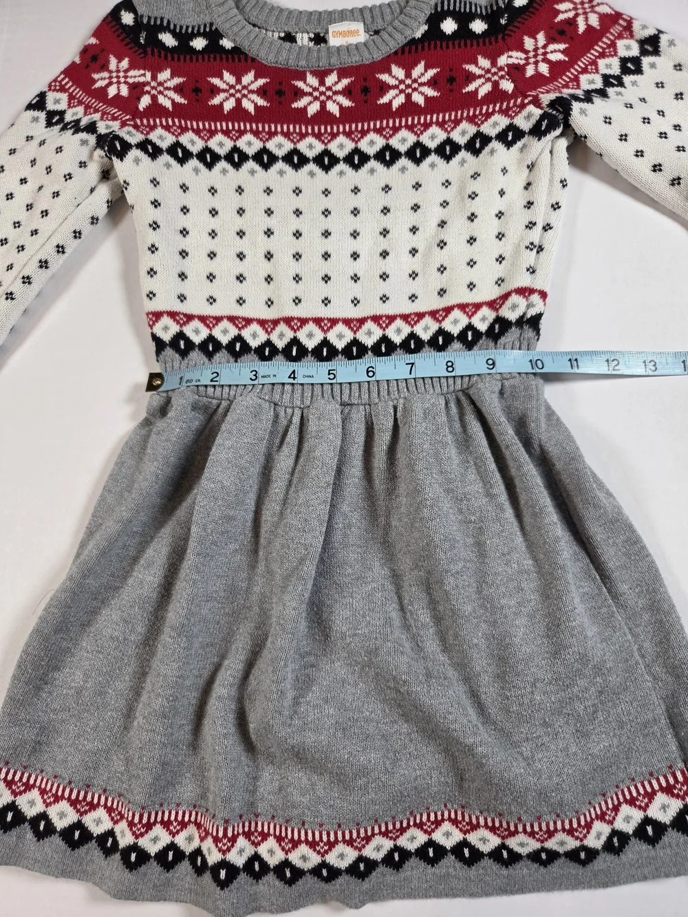 Gymboree Girls 8 Cozy Grey & Red Fair Isle Knit Holiday Sweater Dress